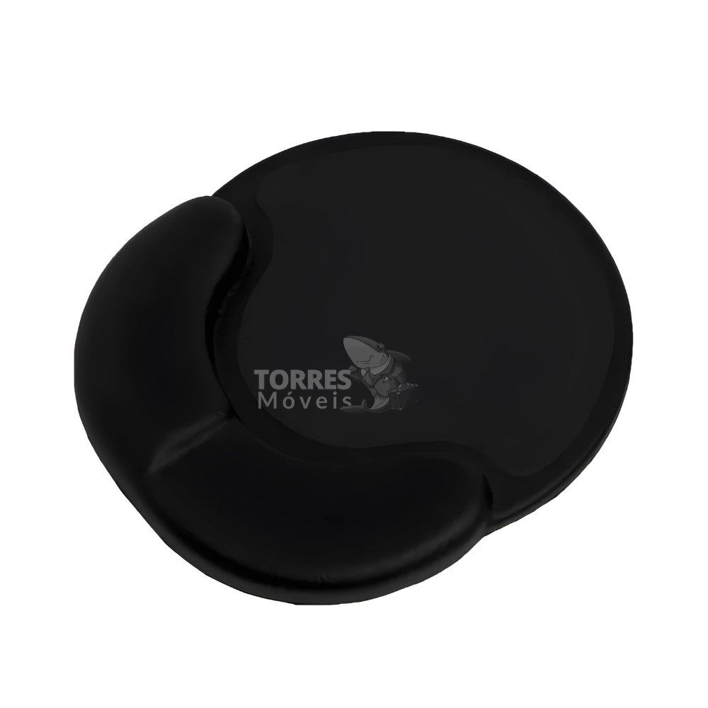 Mousepad ergonômico Double Level TOR703 da Torres Móveis em preto: plataforma 205x240mm com duas almofadas de apoio para punho (18mm e 25mm em PU semi-rígida), área de deslizamento para mouse e base com aderência em superfícies lisas. Ideal para correção postural.